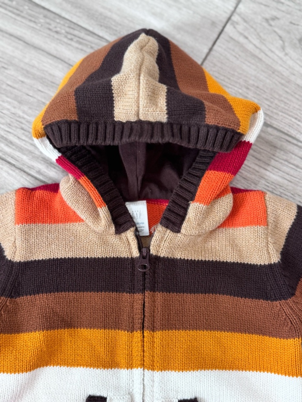 Baby GAP Striped Hooded full Zip-Up Sweater Pockets Size 9-12 Month - Picture 3 of 7